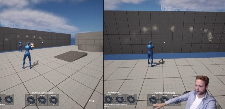 Devlog - Weapon impact sound, Niagara System, and decal based on surface detection