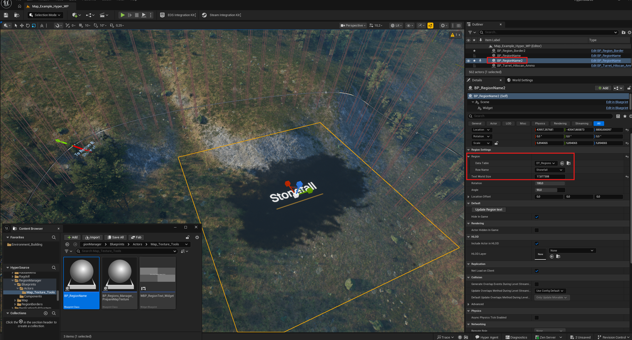 BP_RegionName actor settings for map texture generation