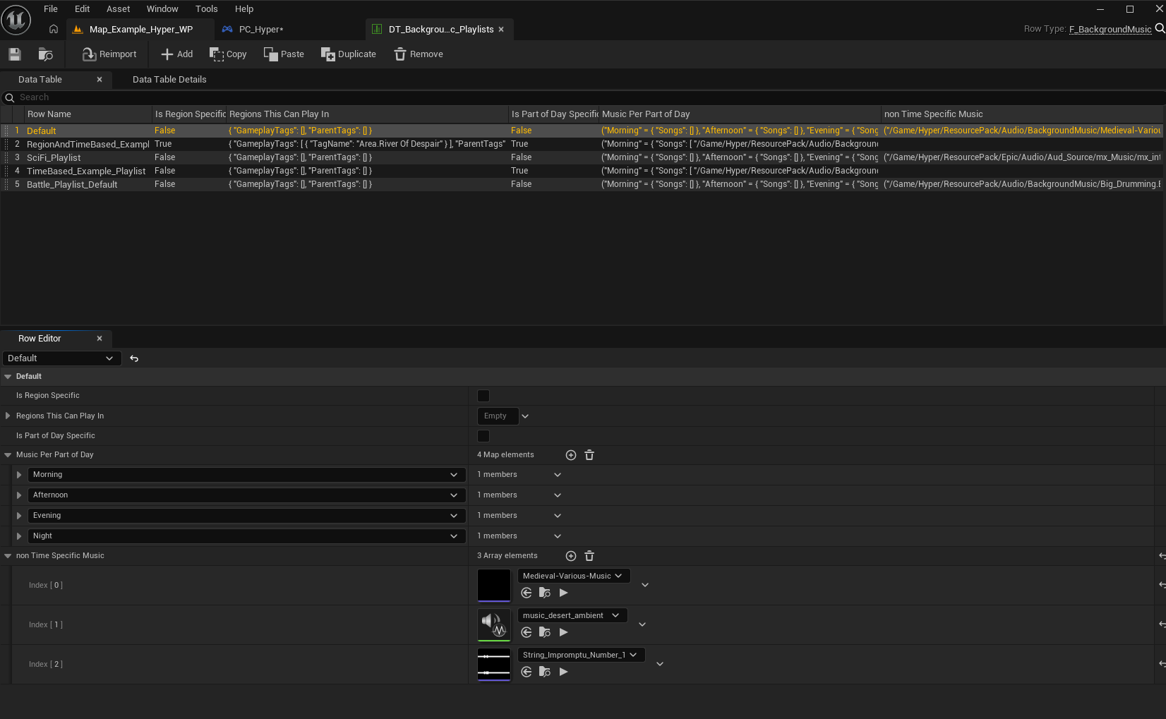 DT_BackgroundMusic_Playlists with songs, region, and time of day settings