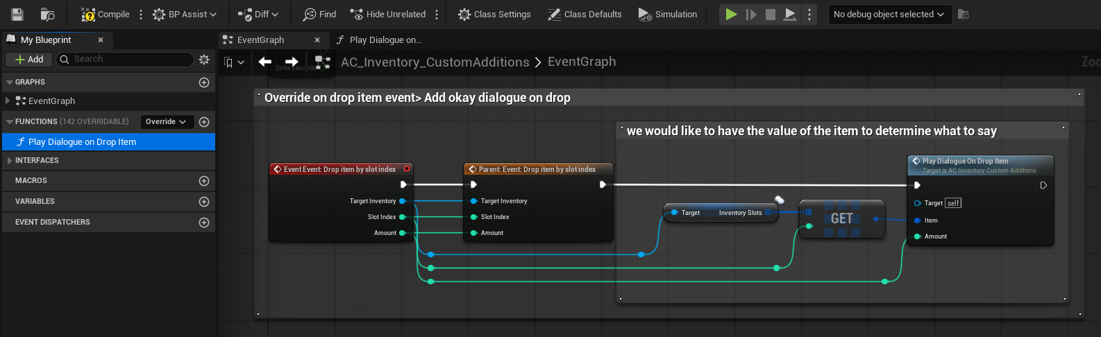 Calling a custom function from the inventory drop flow