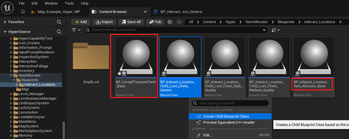 Creating a child Blueprint from the generic loot chest interact location
