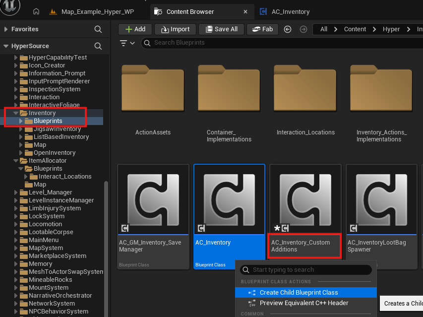Creating AC_Inventory_CustomAdditions as a child of AC_Inventory