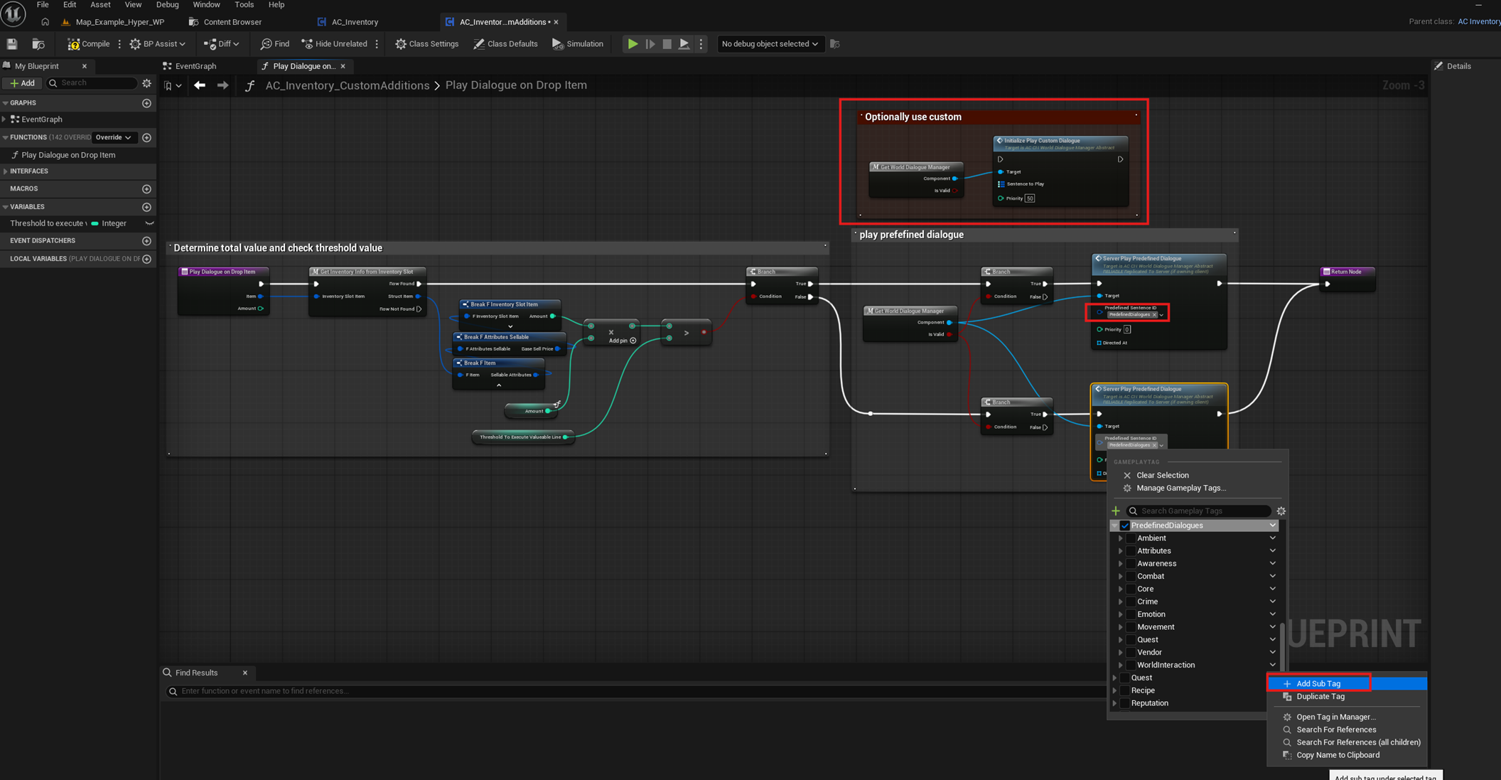 Custom inventory drop function dialogue logic