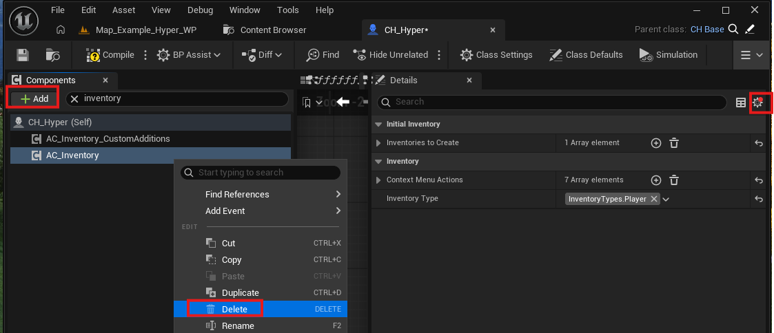 Replacing AC_Inventory with AC_Inventory_CustomAdditions on the Character Blueprint