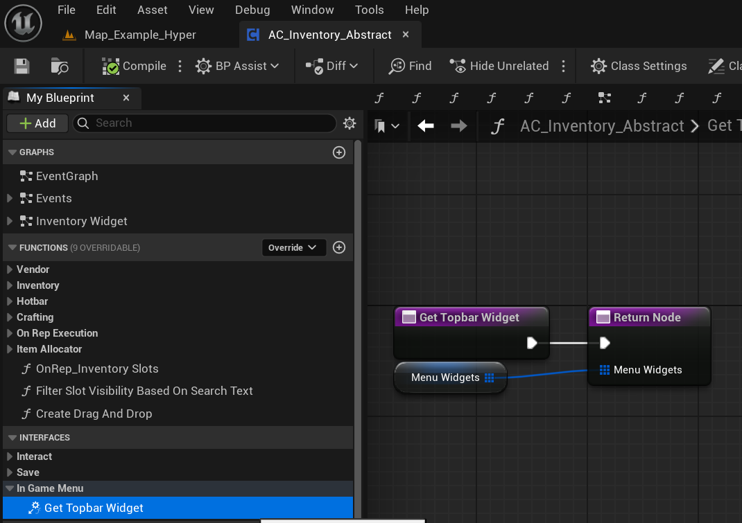Interface with topbar menu widgets input