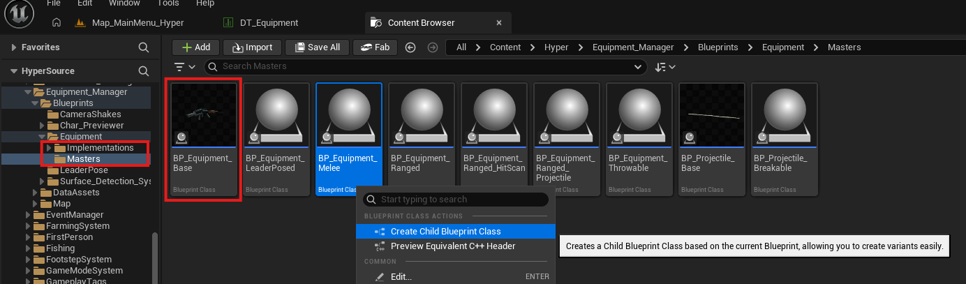 Equipment base class hierarchy
