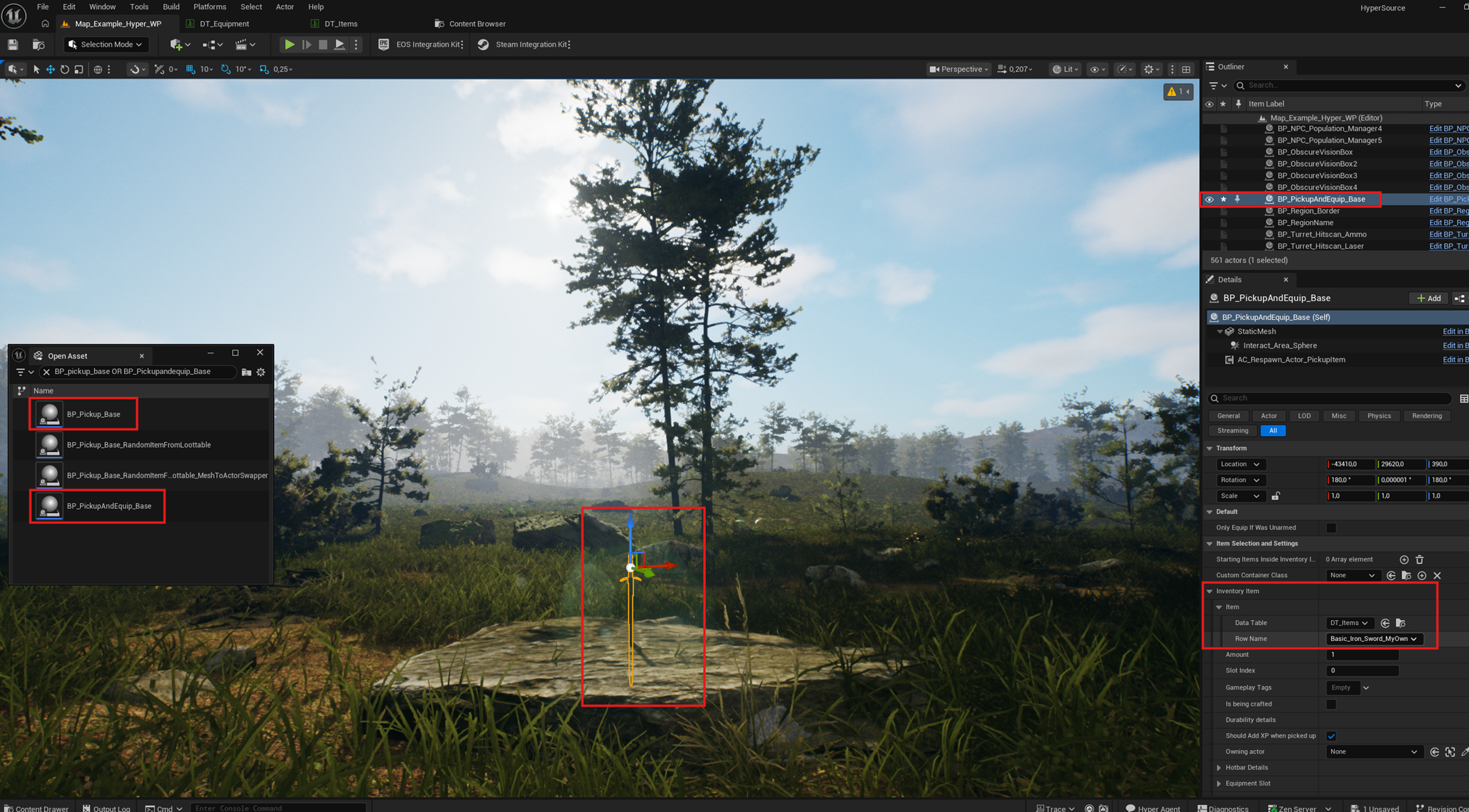 Pickup actor with Inventory Slot row selected