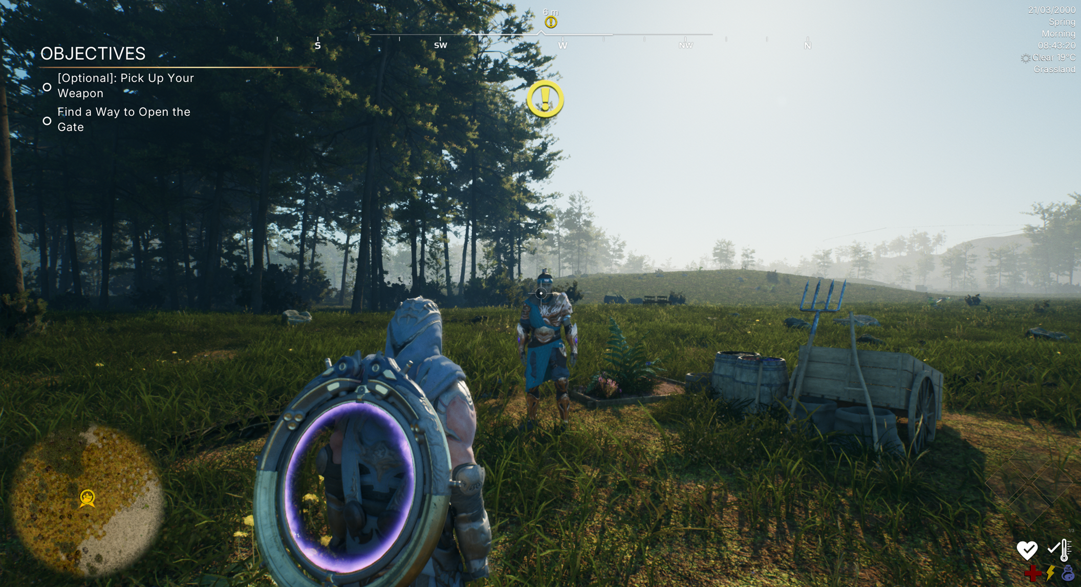 Cheesy Farmer visible with quest marker on minimap and compass