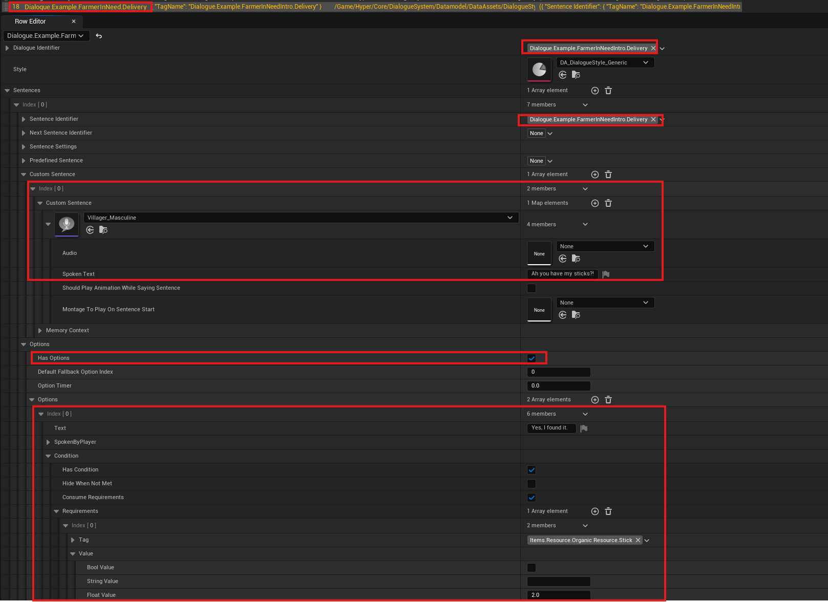 Delivery dialogue with condition checking for two sticks