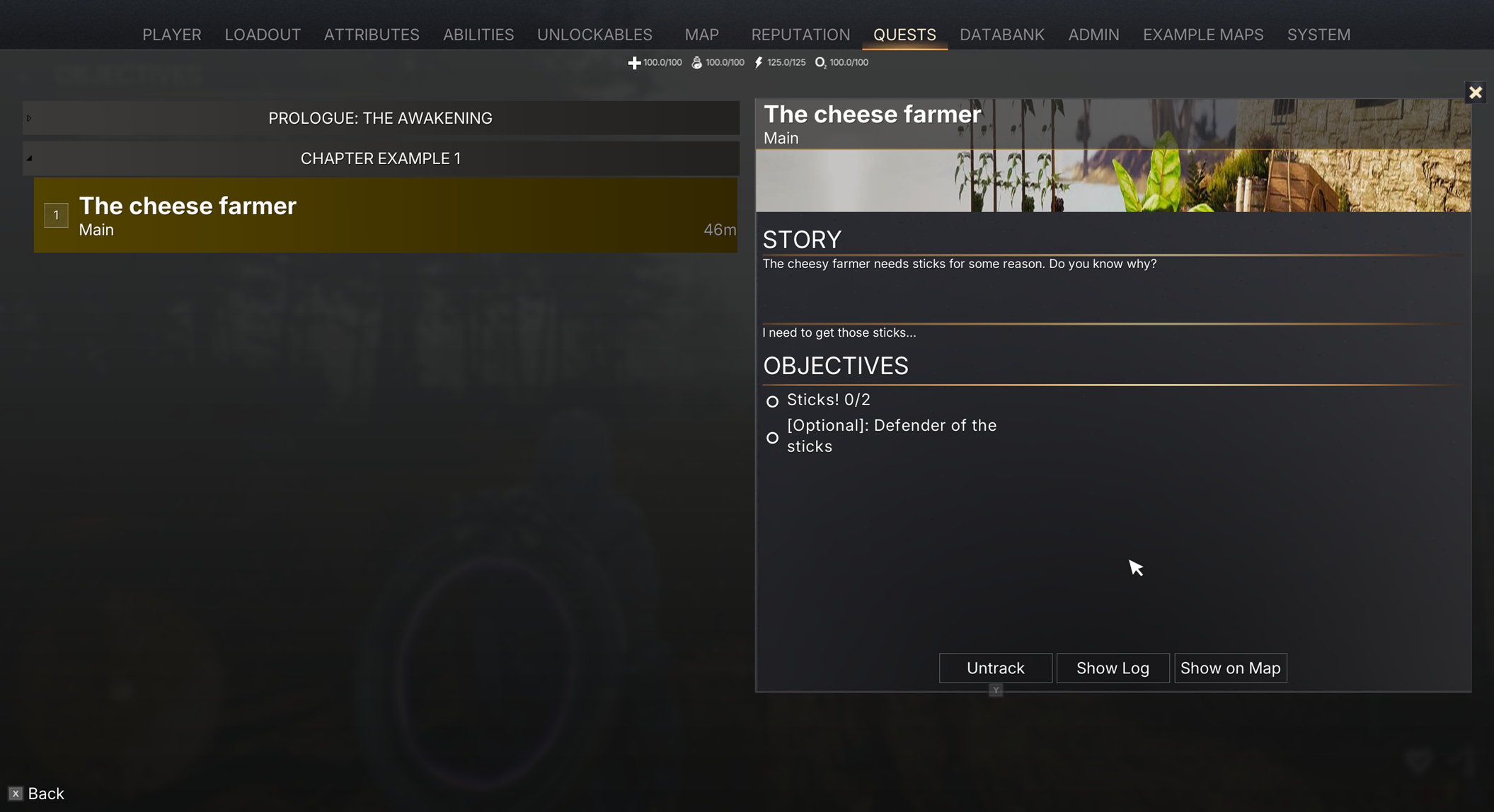 Quest log showing target on map and compass