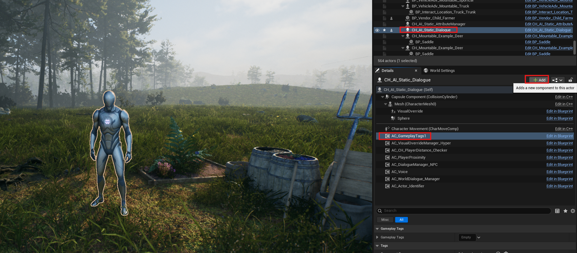 Static dialogue NPC placed in the world with required components