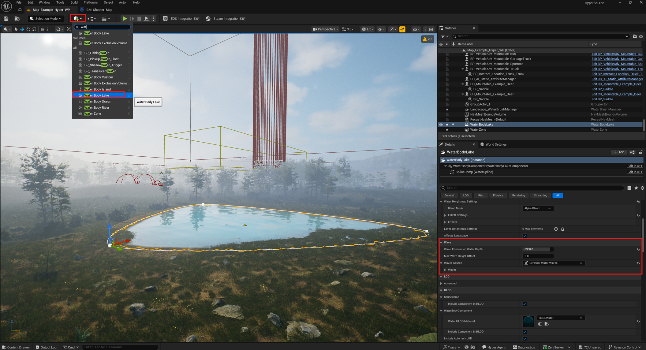 Water volume with physics volume alignment considerations