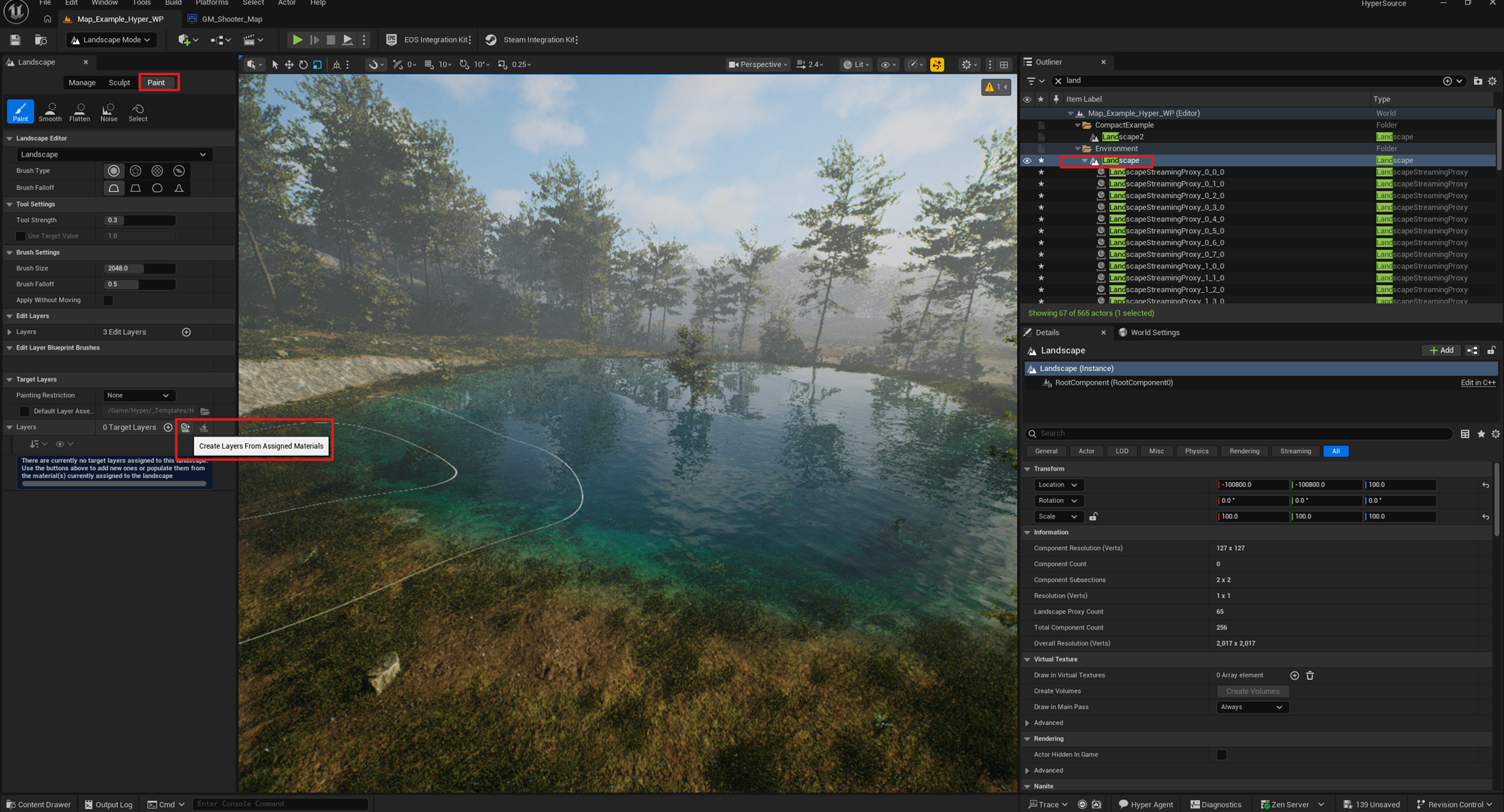 Creating landscape paint layers from assigned materials