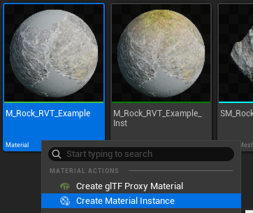 Duplicated rock material instance for RVT blending