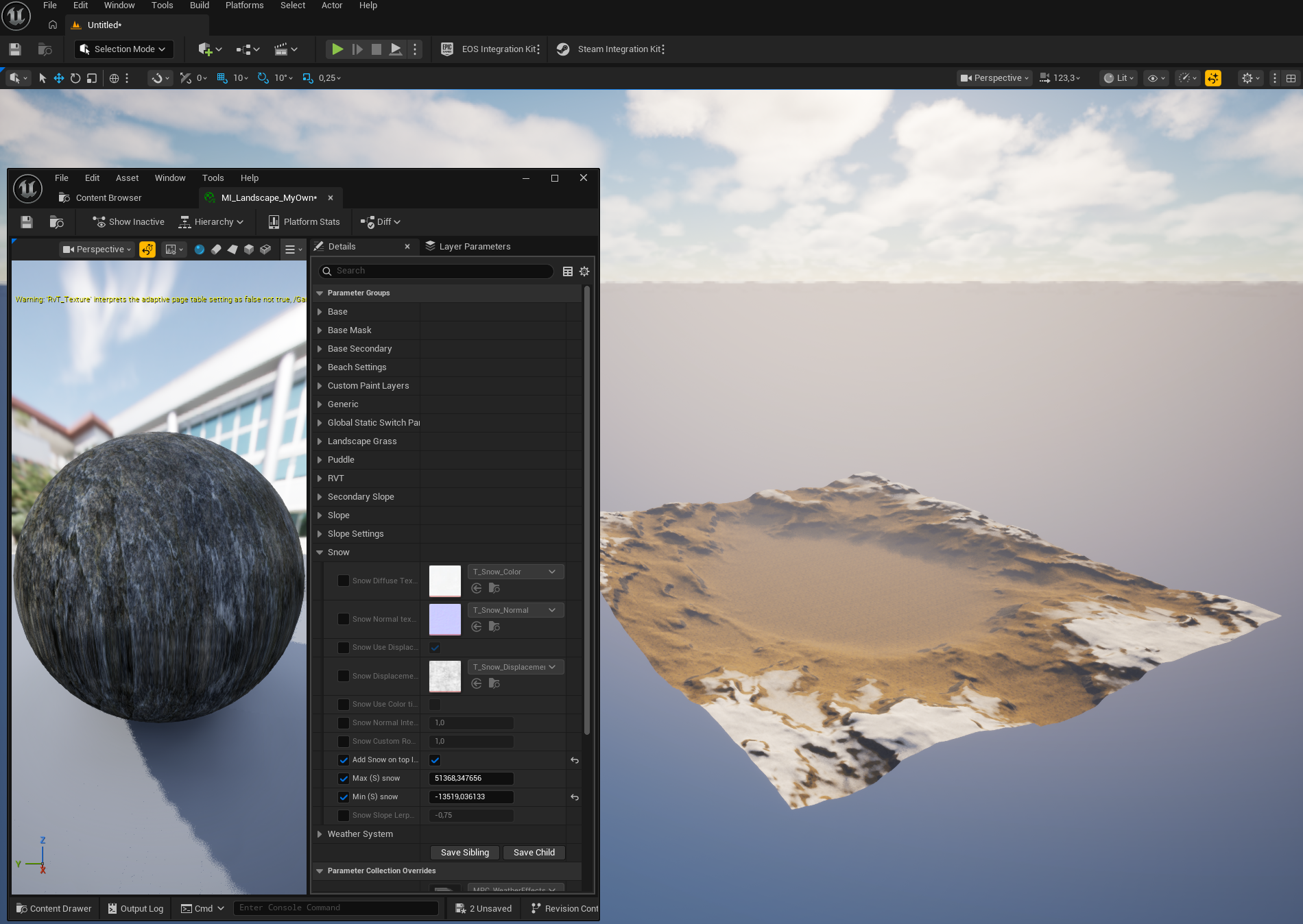 Landscape material instance settings