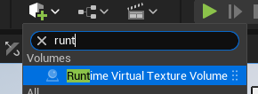 Runtime virtual texture volume setup