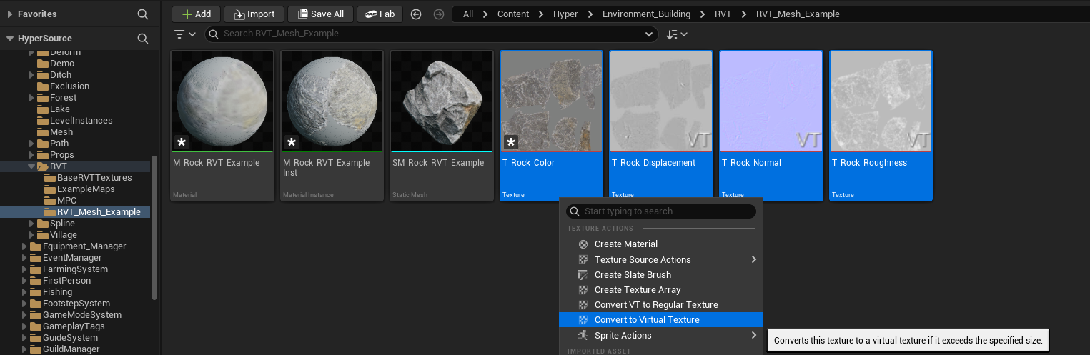 Virtual texture settings on material textures
