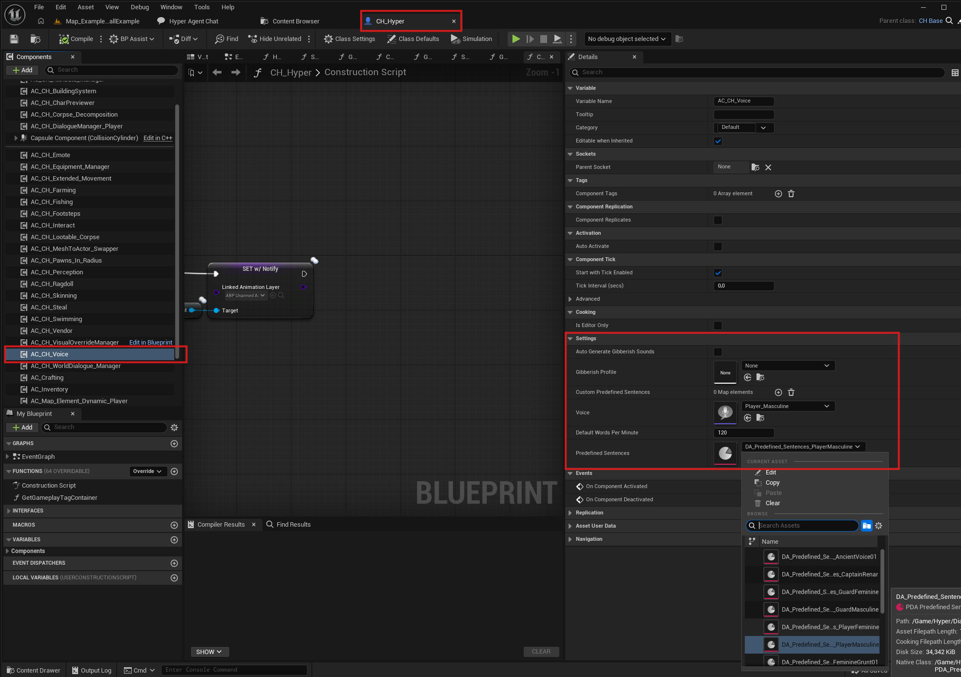 Configure the character voice component