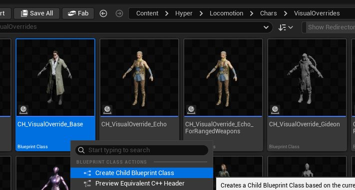 Create child of CH_VisualOverride_Base