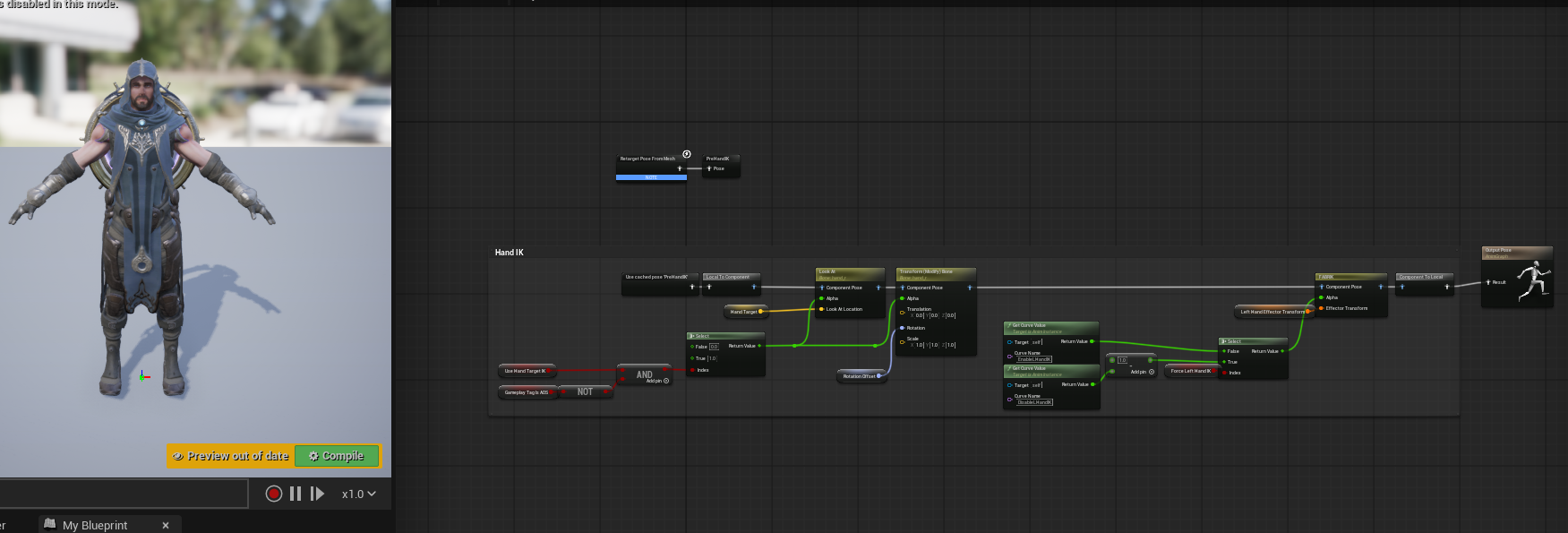 Optional animation Blueprint logic such as hand IK