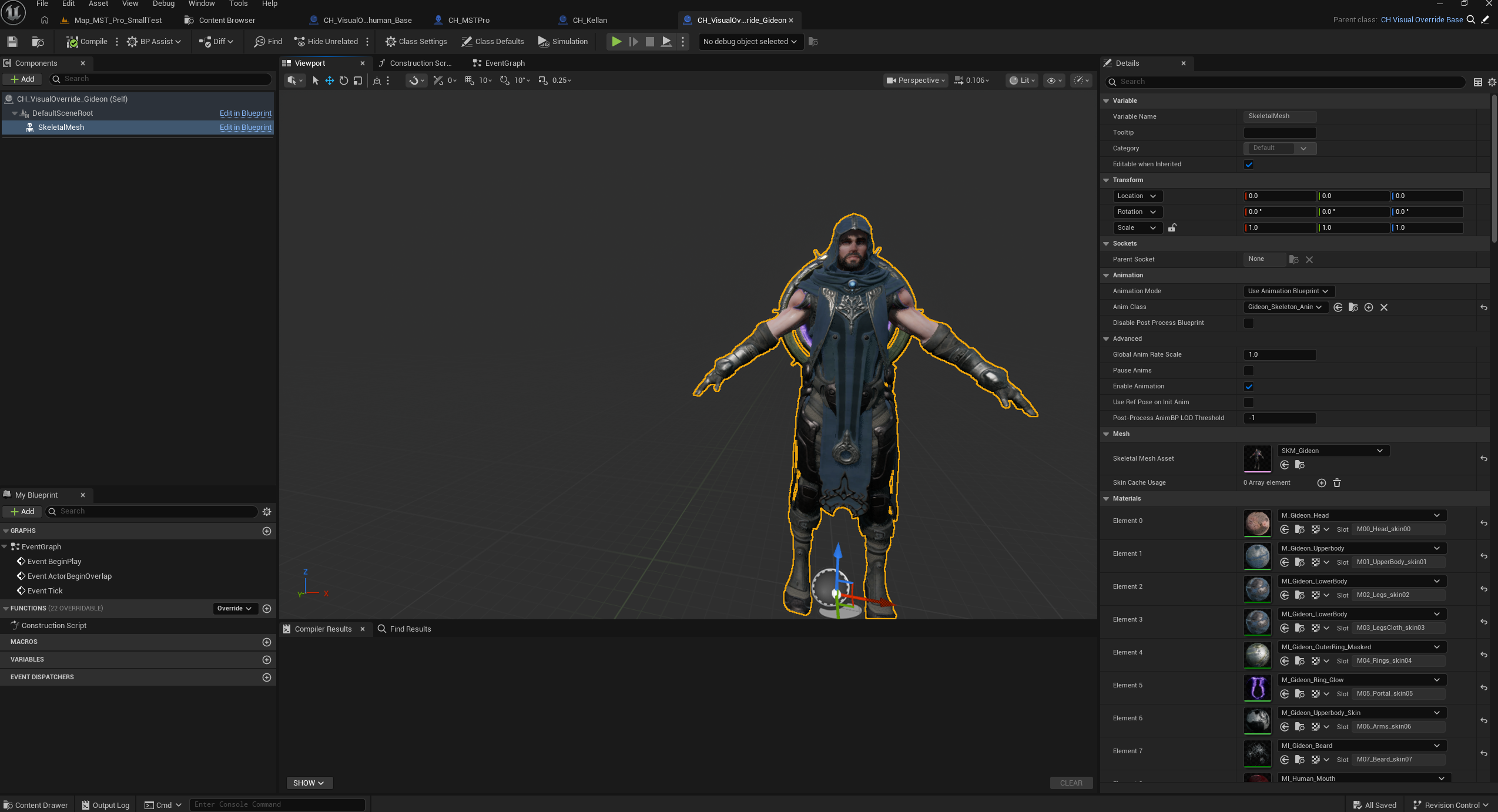 Select the skeletal mesh for the visual override