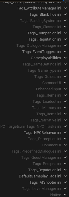Included Gameplay Tag Sources screenshot