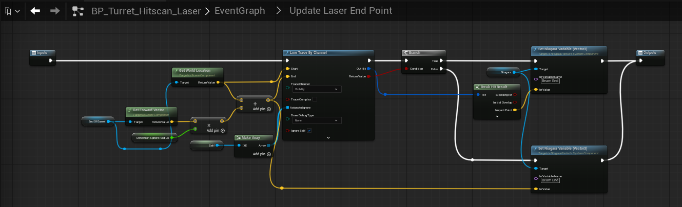 Laser endpoint update: trace forward and set the Niagara Beam End vector screenshot